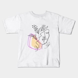 Girl Face Art Line Design Kids T-Shirt